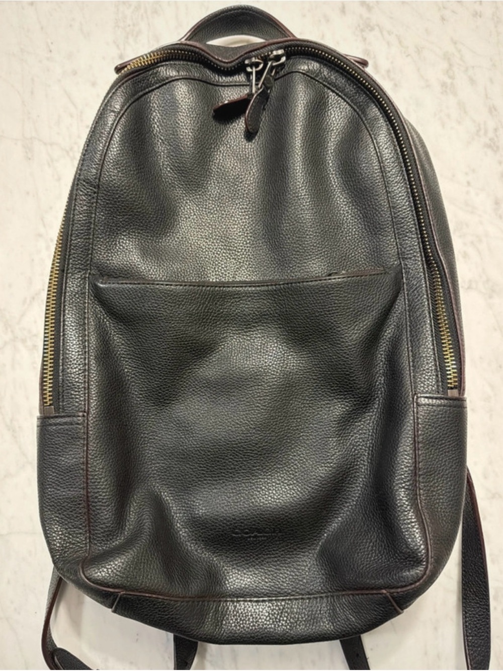 Coach Black Pebbled Leather Men's Backpack with Gold Zippers